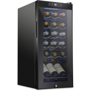 imageSCHMCK 18 Bottle Compressor Wine Cooler Refrigerator wLock  Large Freestanding Wine Cellar For Red White Champagne or Sparkling Wine  41f64f Digital Temperature Control Fridge Stainless SteelBlack