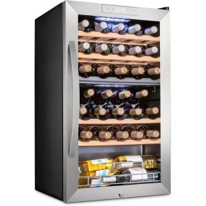 imageSCHMCK 33 Bottle Dual Zone Wine Cooler Refrigerator wLock  Large Freestanding Wine Cellar For Red White Champagne ampamp Sparkling Wine  41f64f Digital Temperature Control Fridge Stainless SteelStainless Steel