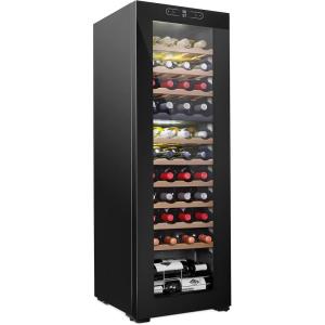 imageSCHMCK 44 Bottle Dual Zone Wine Cooler Refrigerator  Large Freestanding Wine Cellar  41f64f Digital Temperature Control Wine Fridge For Red White Champagne or Sparkling Wine  Black
