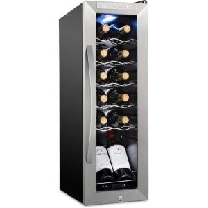 imageSchmecke 12 Bottle Compressor Wine Cooler Refrigerator wLock  Large Freestanding Wine Cellar  41f64f Digital Temperature Control Wine Fridge For Red White Champagne or Sparkling Wine  BlackStainless Steel